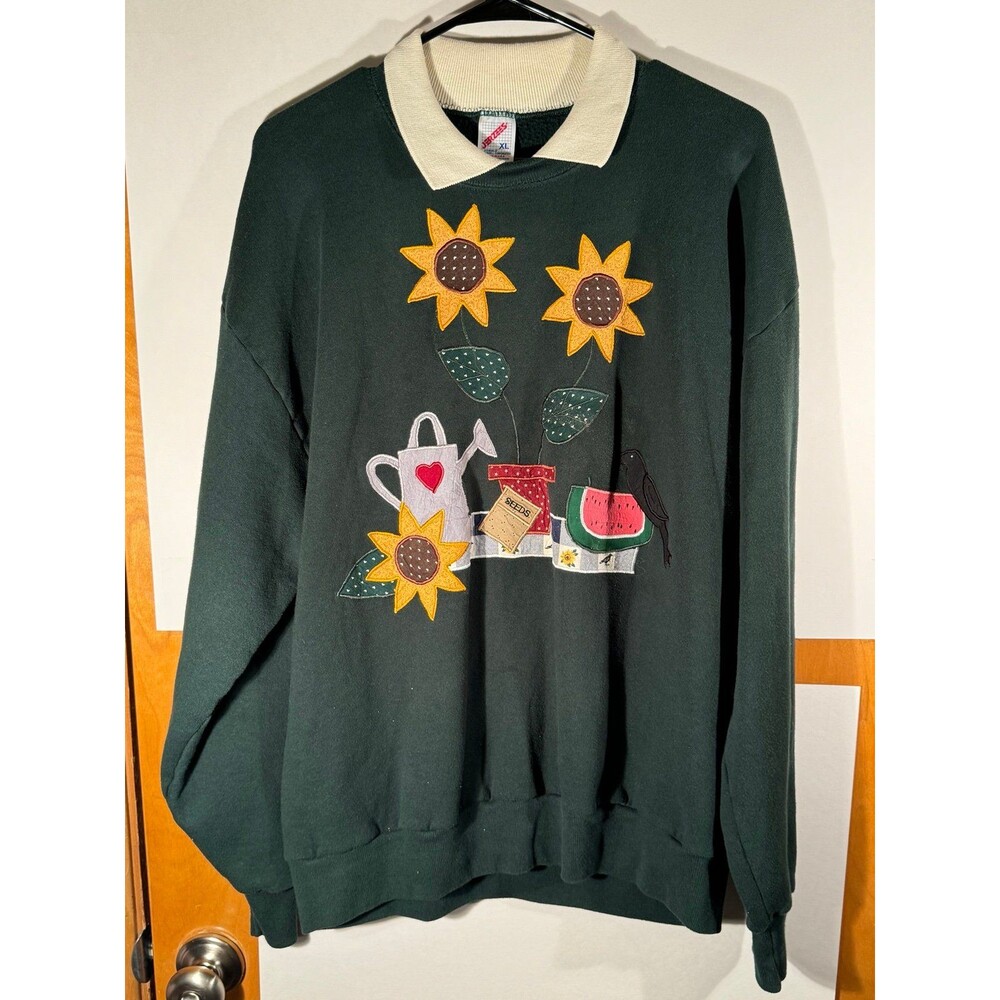 Vintage Jerzees Sunflower Outdoor Gardening Summer Sweater XL‎ USA